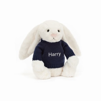 Jellycat Bashful Cream Konijn with Navy Jumper | EQ8359740